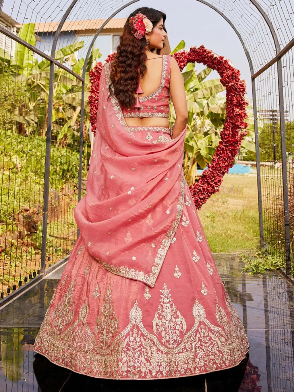 Pink Colour Orange With Luxe Designer SemiStitched Lehenga Choli - Image 2