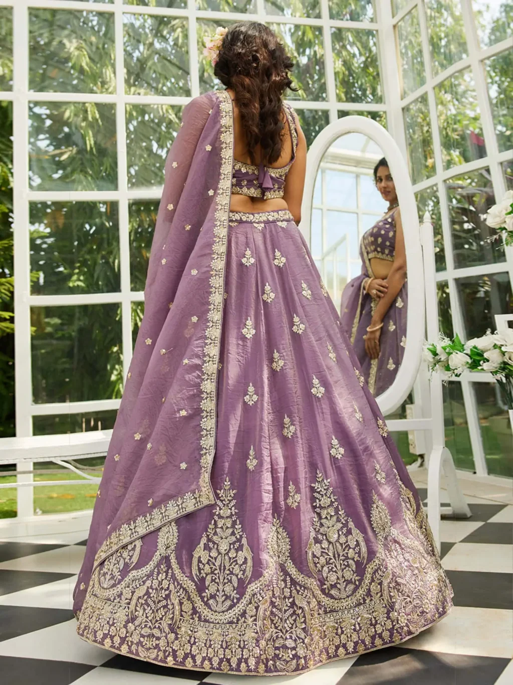 Purple Colour Orange With Luxe Designer SemiStitched Lehenga Choli - Image 2