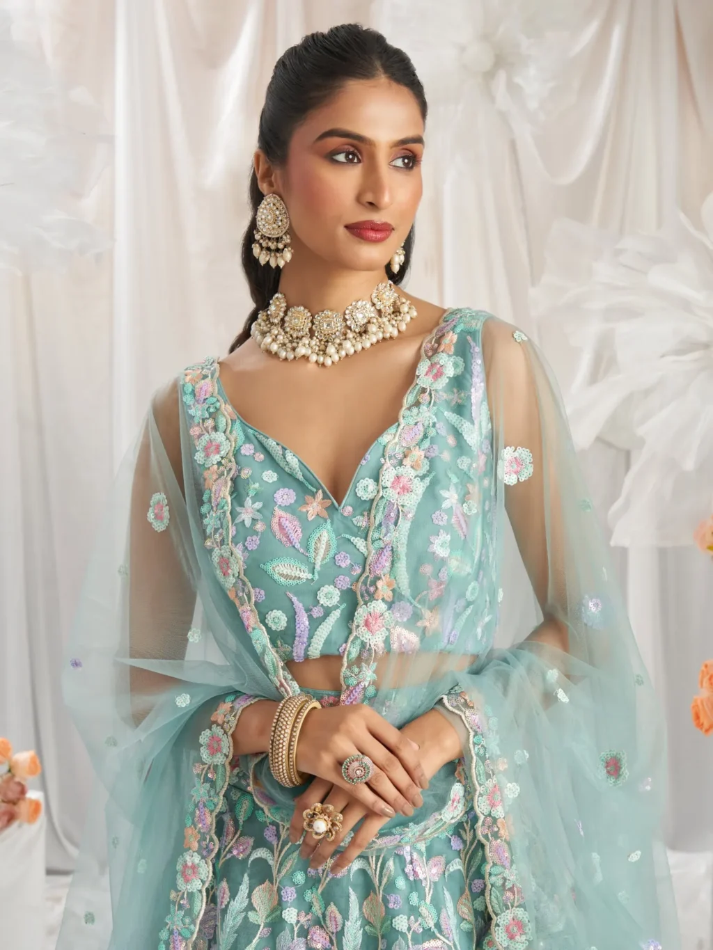 Lime Green Luxe Designer SemiStitched Lehenga Choli - Image 2