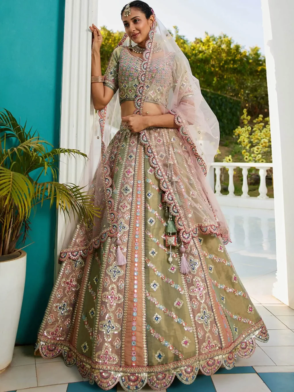 Multi Colour Bridel Luxe Designer SemiStitched Lehenga Choli - Image 3