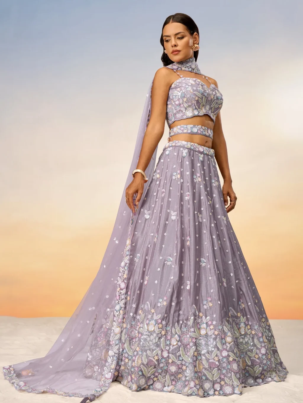 Mauve Chiffon Luxe Designer SemiStitched Lehenga Choli - Image 3