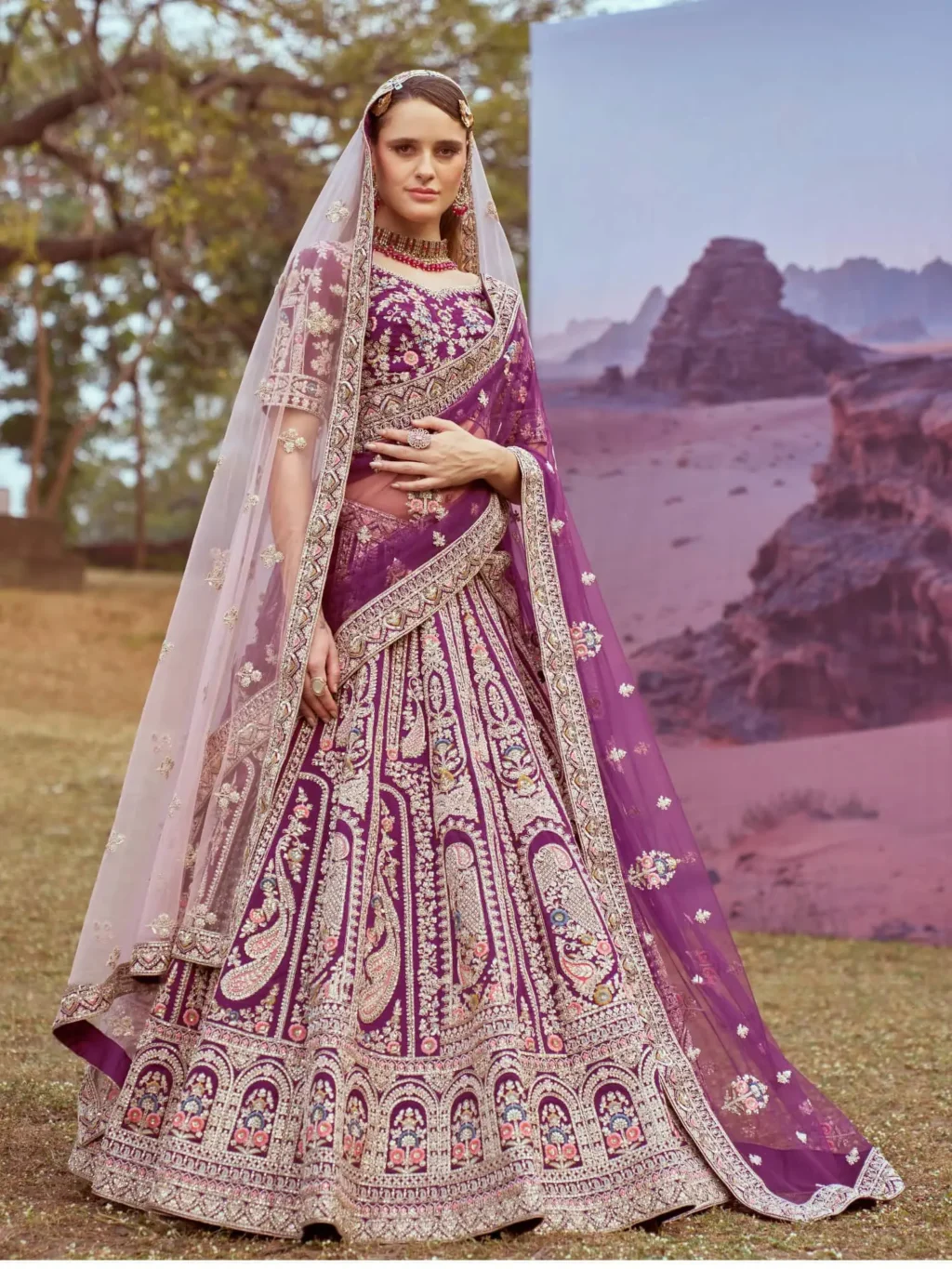 Purple Pure Luxe Designer SemiStitched Lehenga Choli - Image 3