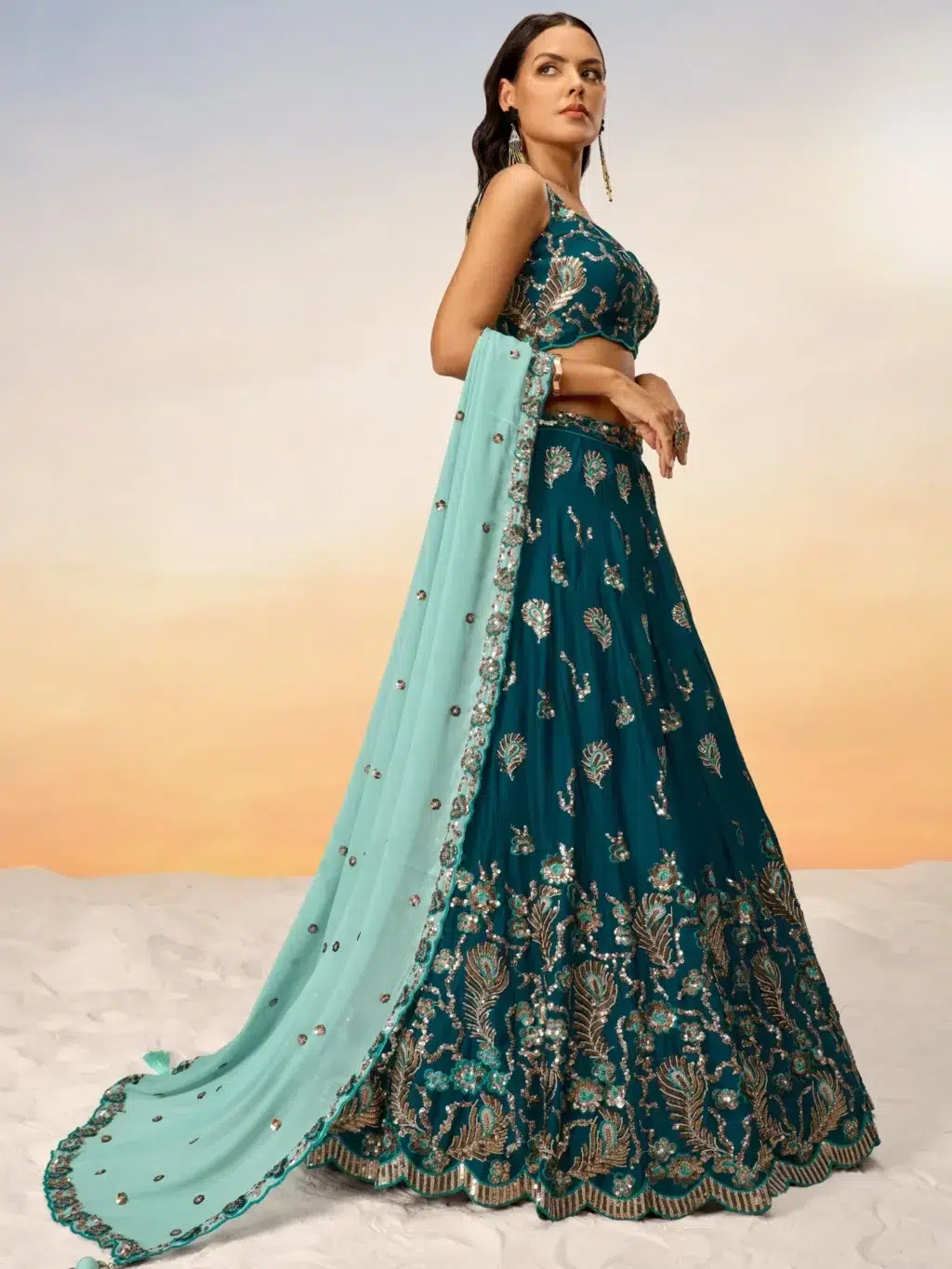 Teal Pure Luxe Designer SemiStitched Lehenga Choli - Image 3