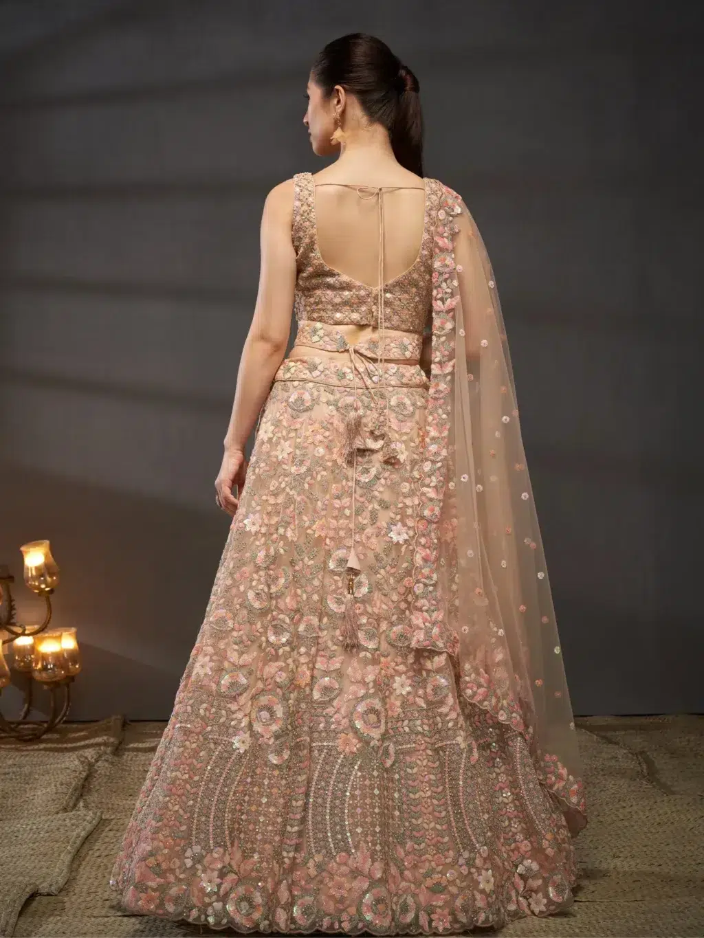 Peach Luxe Designer SemiStitched Lehenga Choli - Image 3