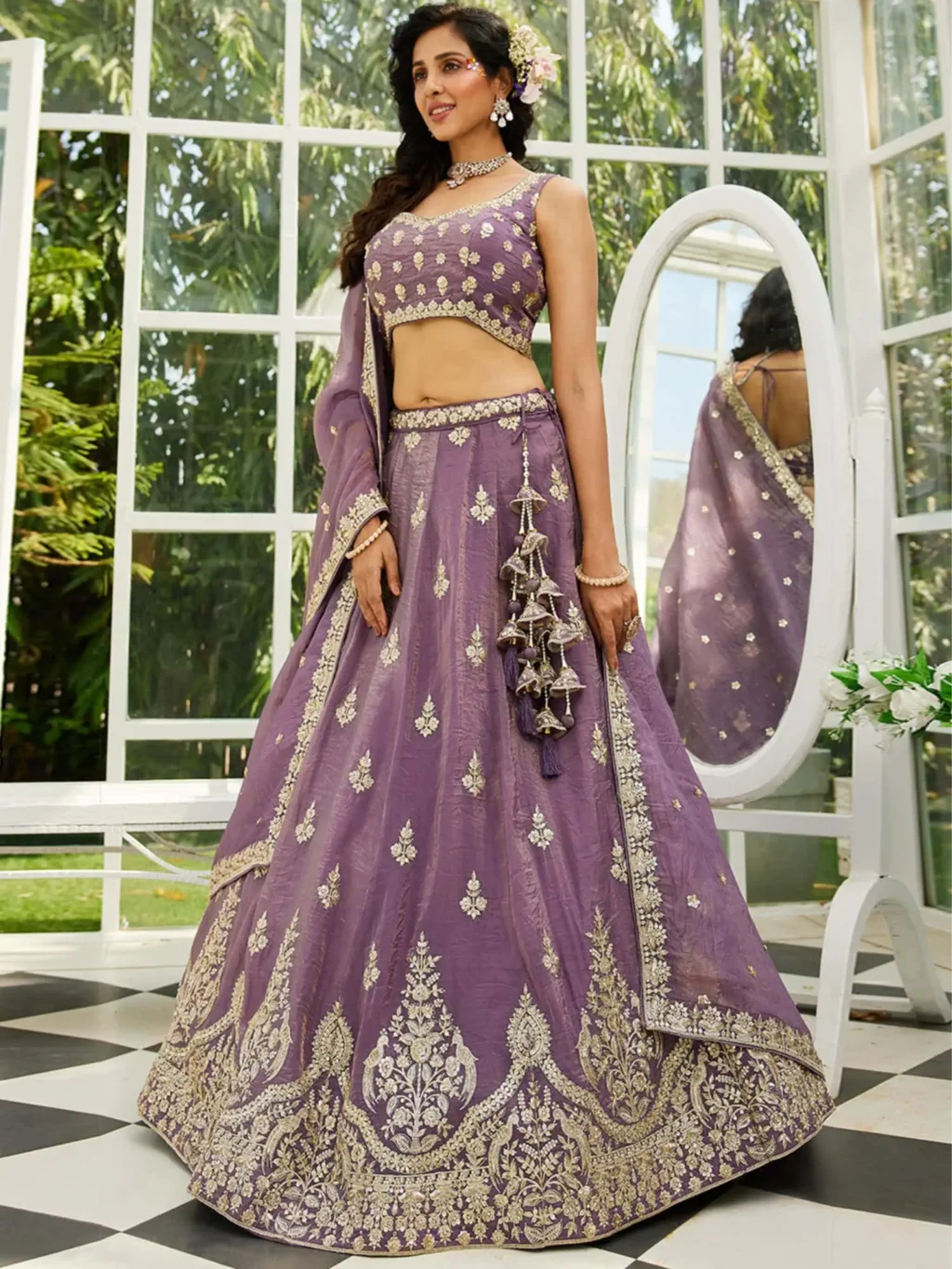 Purple Colour Orange With Luxe Designer SemiStitched Lehenga Choli - Image 3