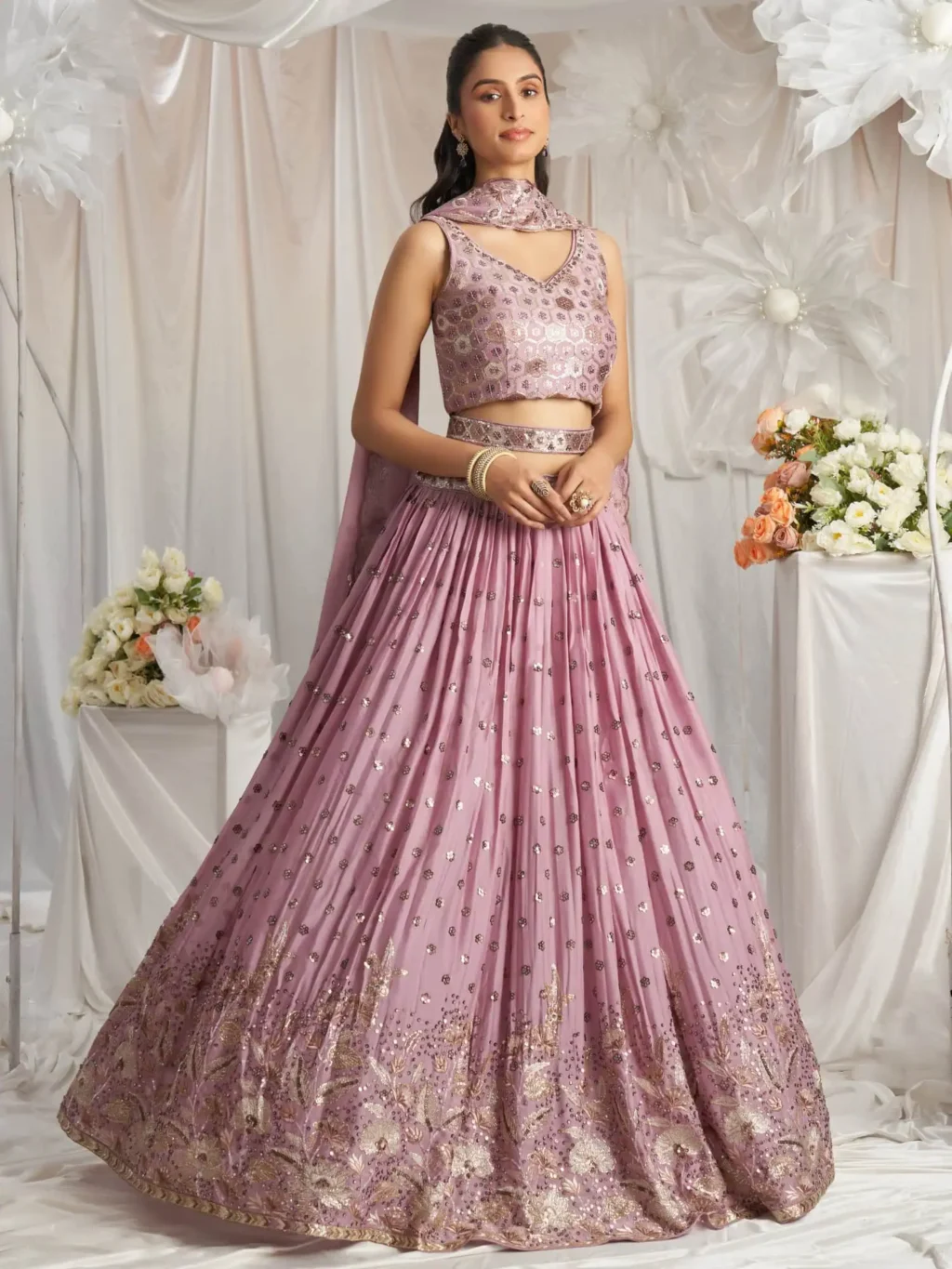 Lavender Luxe Designer SemiStitched Lehenga Choli - Image 3