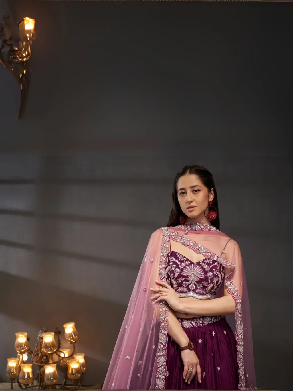 Burgundy Pure Chiffon Luxe Designer SemiStitched Lehenga Choli - Image 4