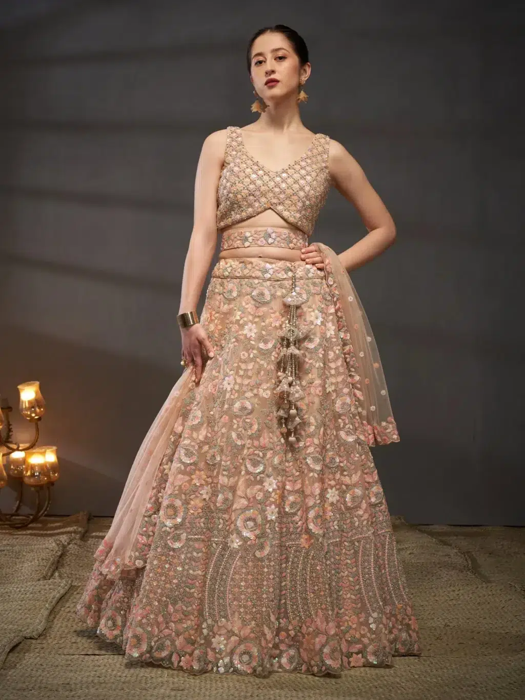 Peach Luxe Designer SemiStitched Lehenga Choli - Image 4