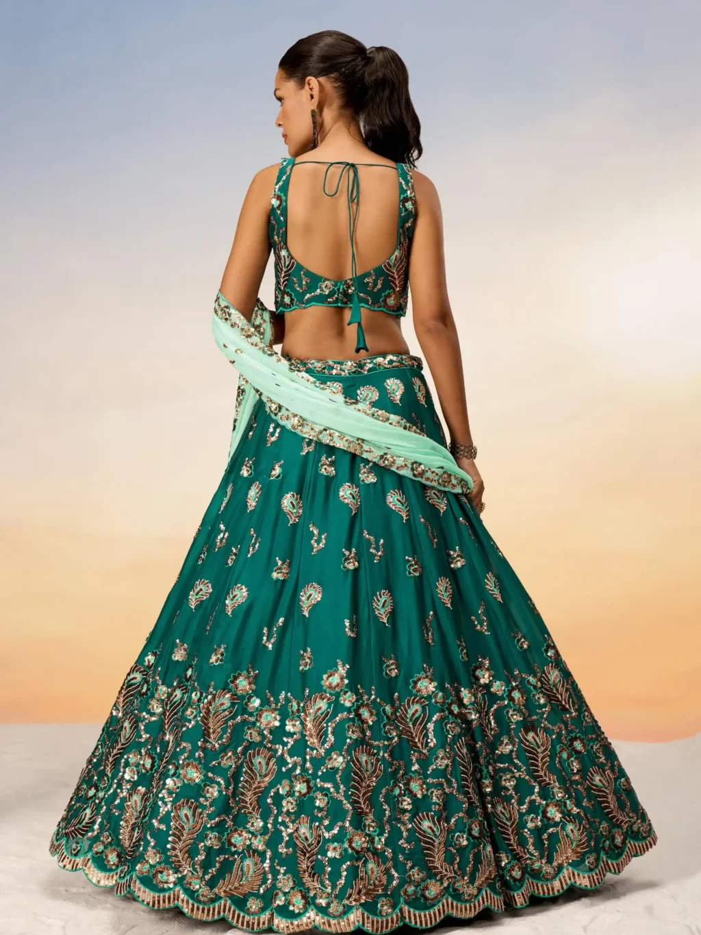 Green Pure Luxe Designer SemiStitched Lehenga Choli - Image 4
