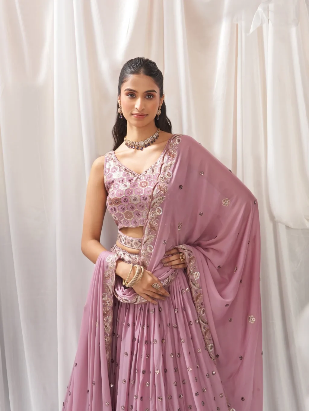 Lavender Luxe Designer SemiStitched Lehenga Choli - Image 4