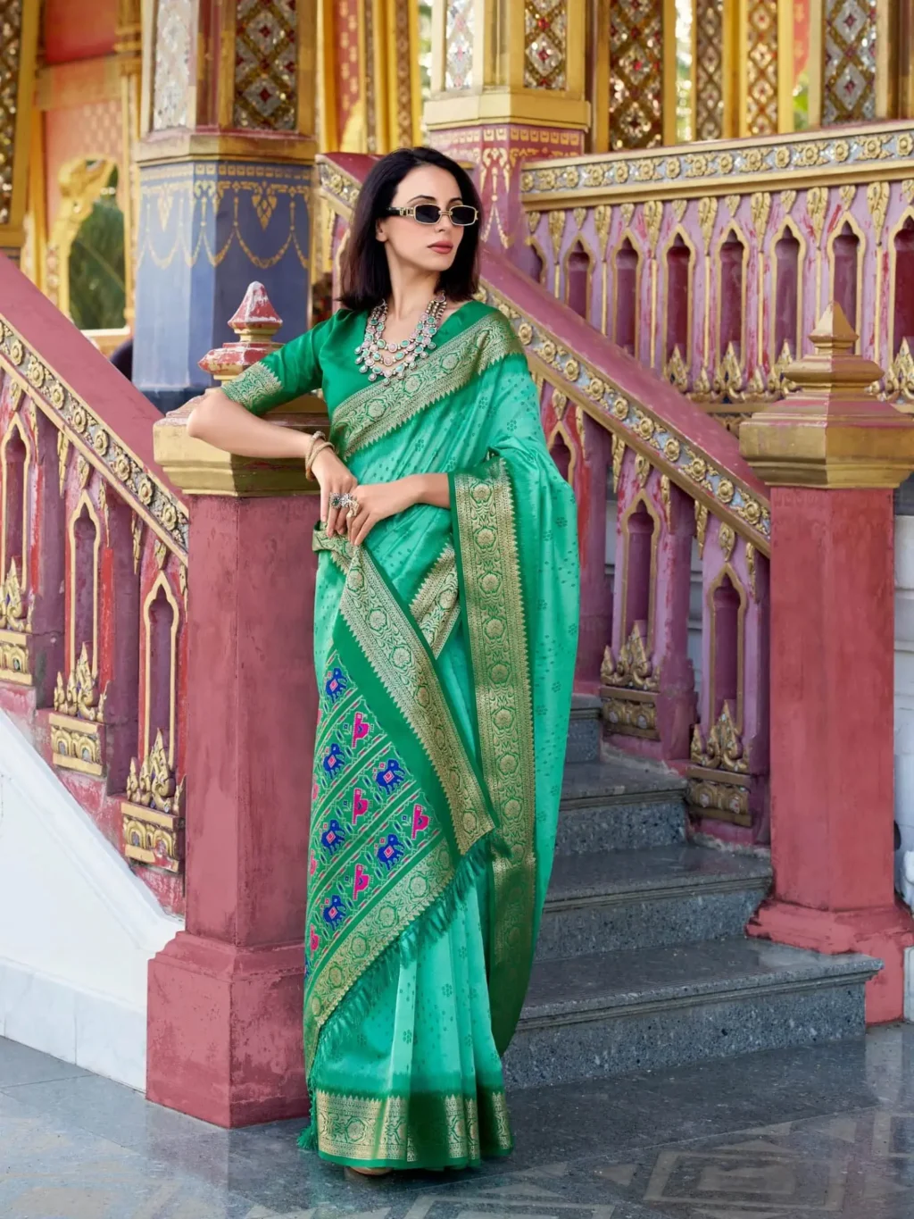 Green Tusser Handloom Silk Saree - Image 3