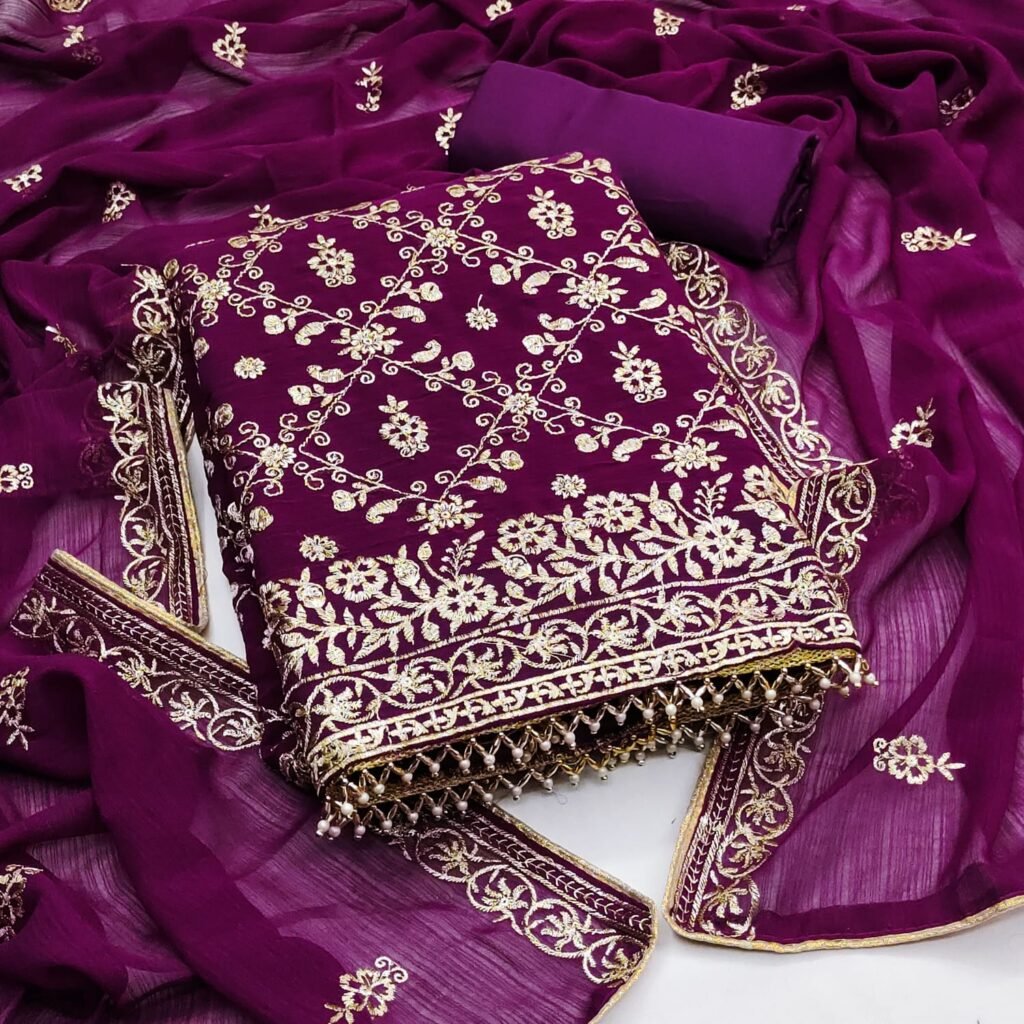 Partywear Purple Georgette Unstitched Salwar Suit