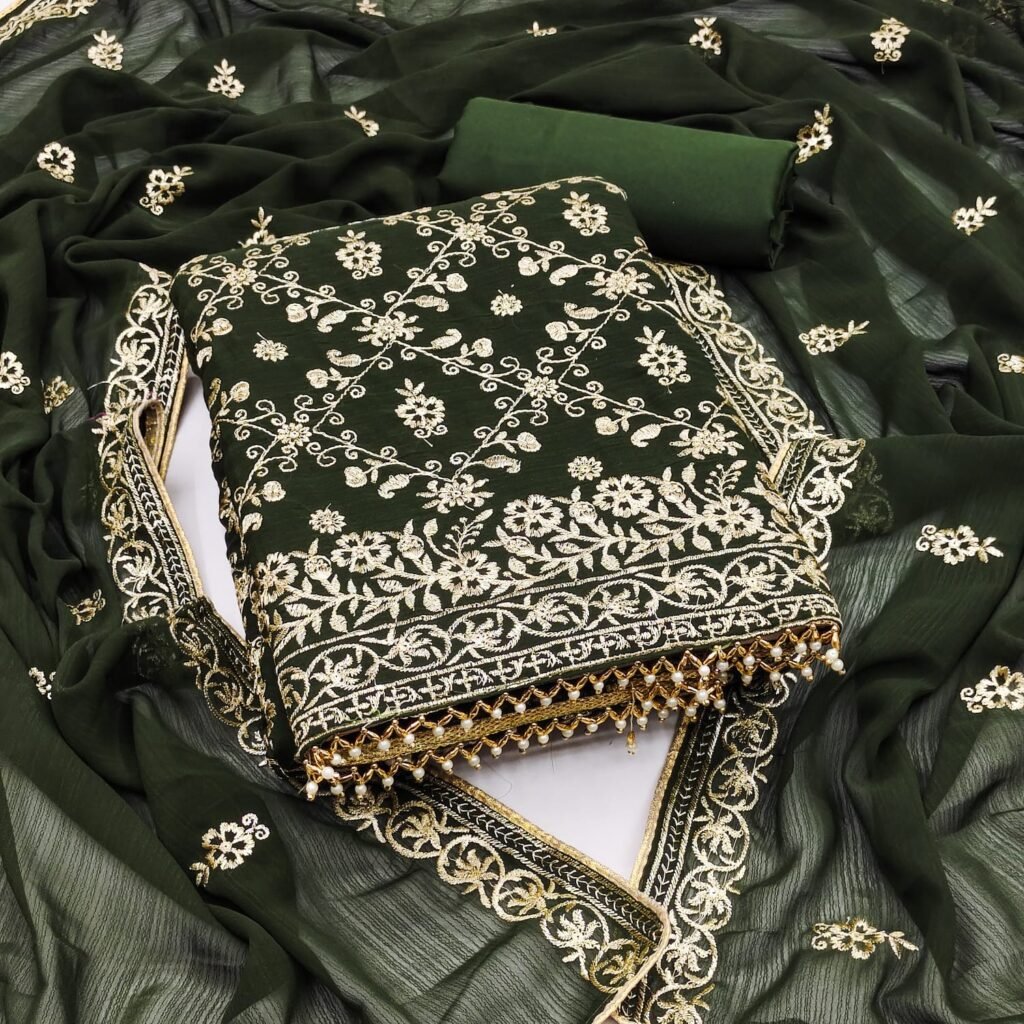 Partywear Green Georgette Unstitched Salwar Suit