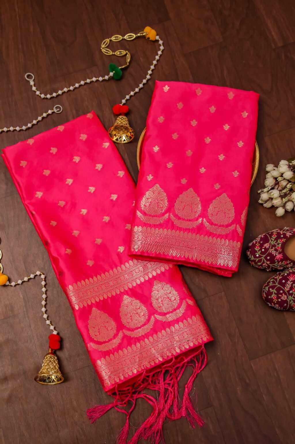 Graceful Dark Pink Banarasi Silk Unstitched Salwar Suit in premium Chanderi Suits