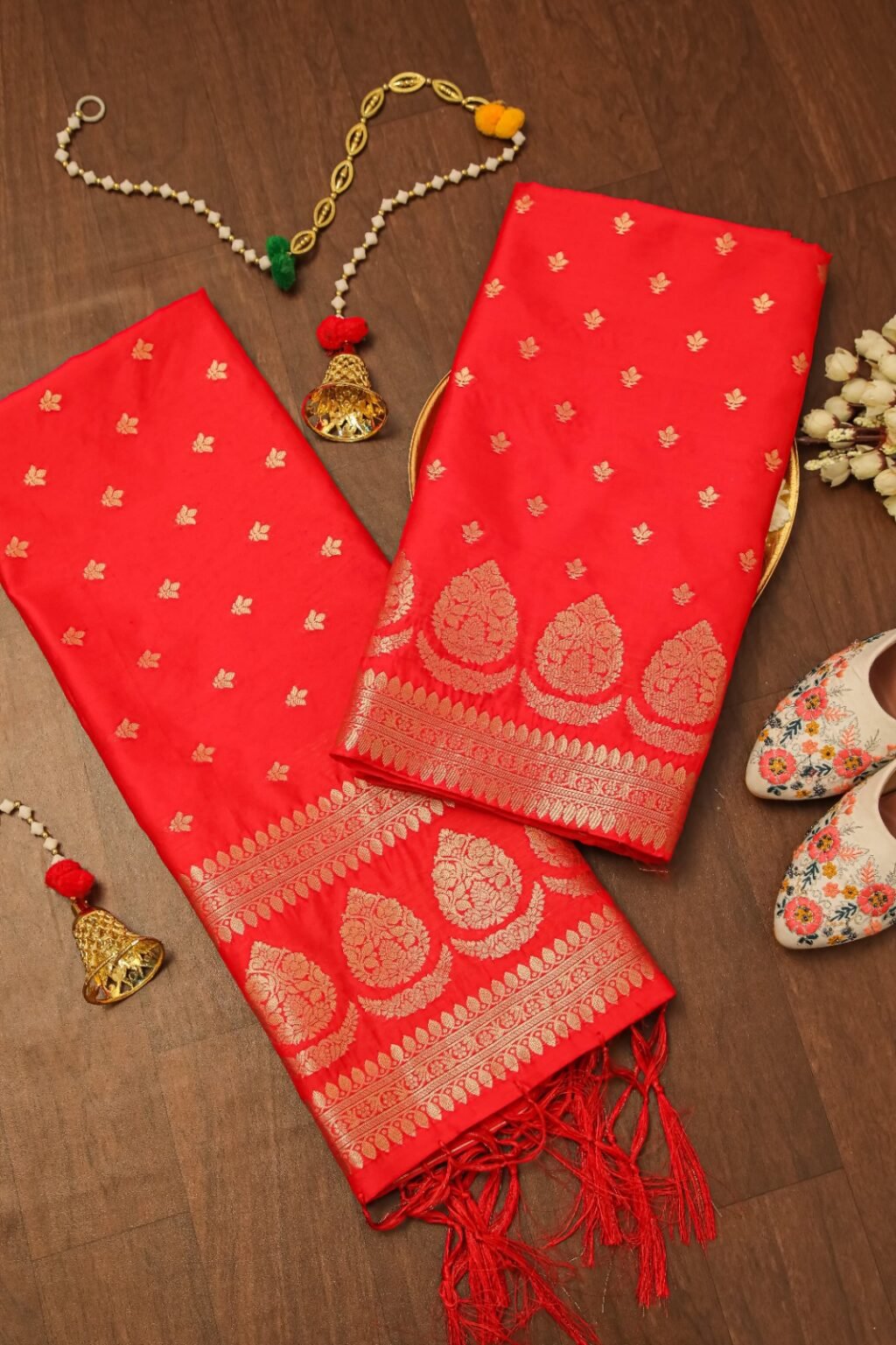 Graceful Red Banarasi Silk Unstitched Salwar Suit