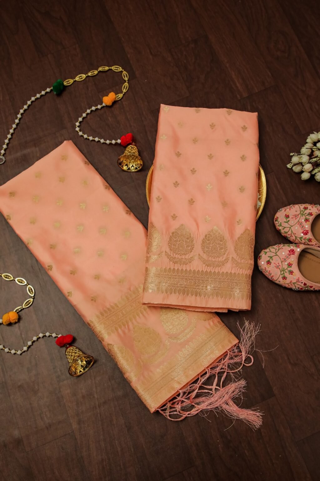 Graceful Peach Banarasi Silk Unstitched Salwar Suit