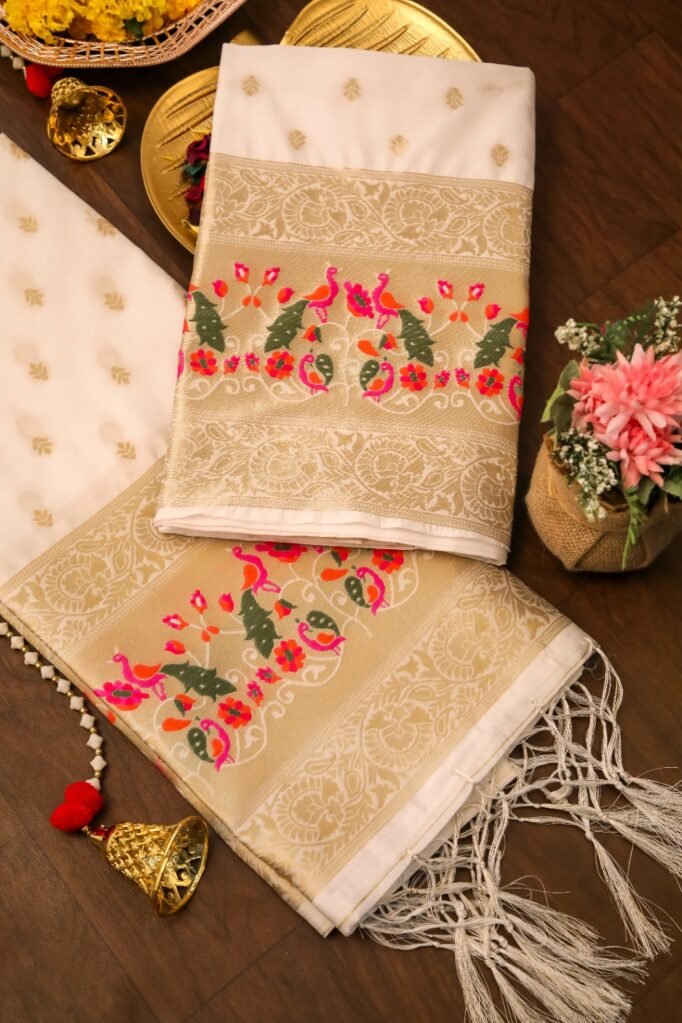 Stylish White Banarasi Unstitched Salwar Suit in premium Chanderi Suits