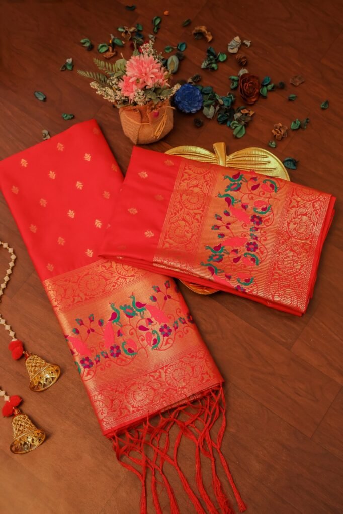 Stylish Red Banarasi Unstitched Salwar Suit in premium Chanderi Suits