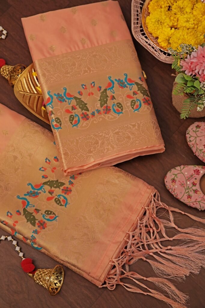 Stylish Peach Banarasi Unstitched Salwar Suit in premium Chanderi Suits