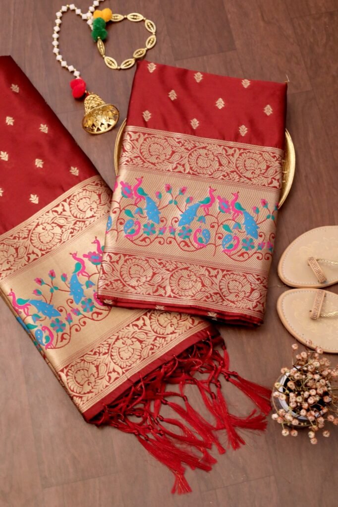 Stylish  Maroon Banarasi Unstitched Salwar Suit in premium Chanderi Suits
