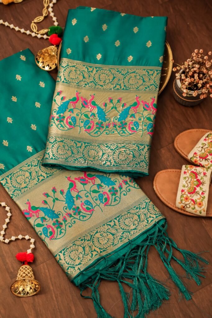 Stylish Teal Blue  Banarasi Unstitched Salwar Suit in premium Chanderi Suits