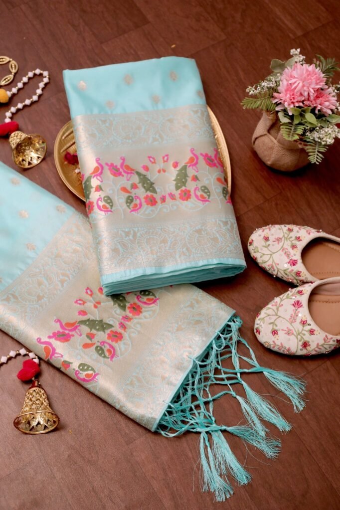 Stylish Light Blue Banarasi Unstitched Salwar Suit in premium Chanderi Suits