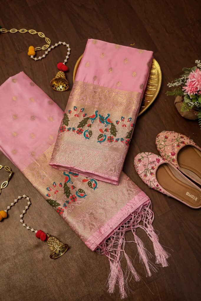 Stylish Light Pink Banarasi Unstitched Salwar Suit in premium Chanderi Suits