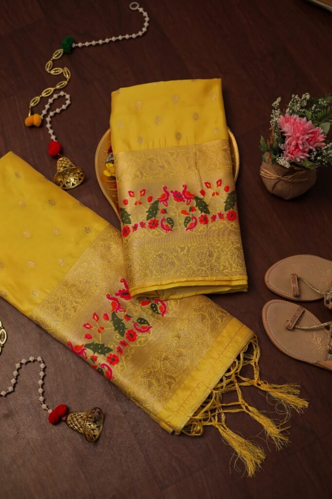 Stylish Yellow Banarasi Unstitched Salwar Suit in premium Chanderi Suits