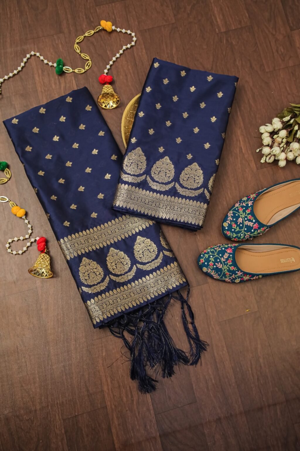 Graceful Dark Blue Banarasi Silk Unstitched Salwar Suit in premium Chanderi Suits
