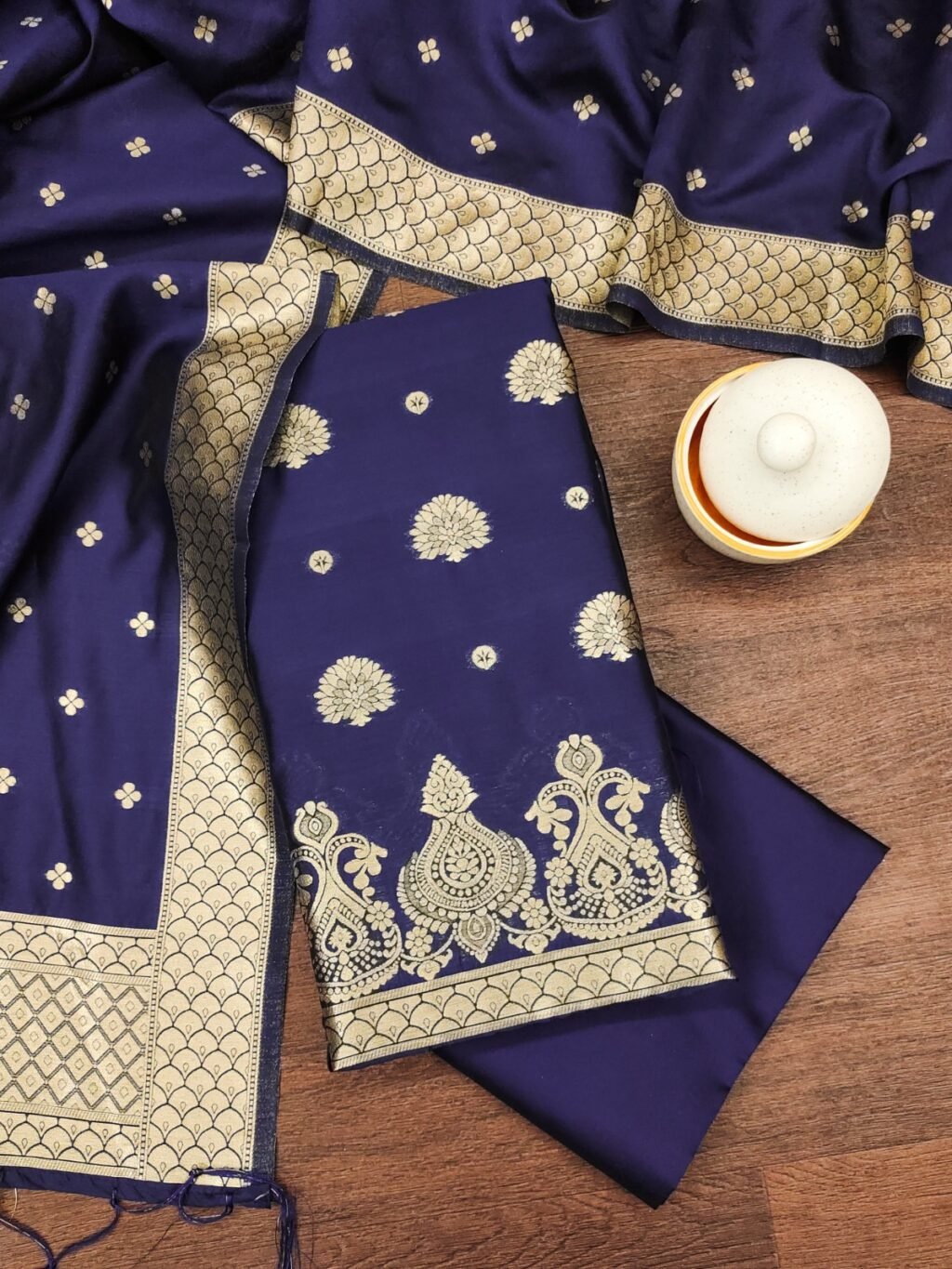 Beautiful Blue Banarasi Silk Unstitched Salwar Suit