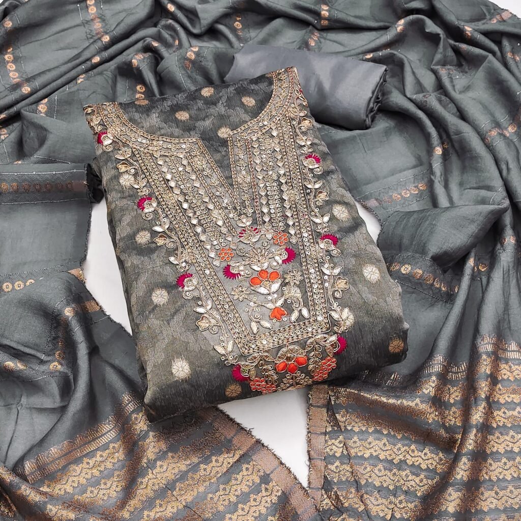 Partywear Shimmer Grey Unstitched Salwar Suit