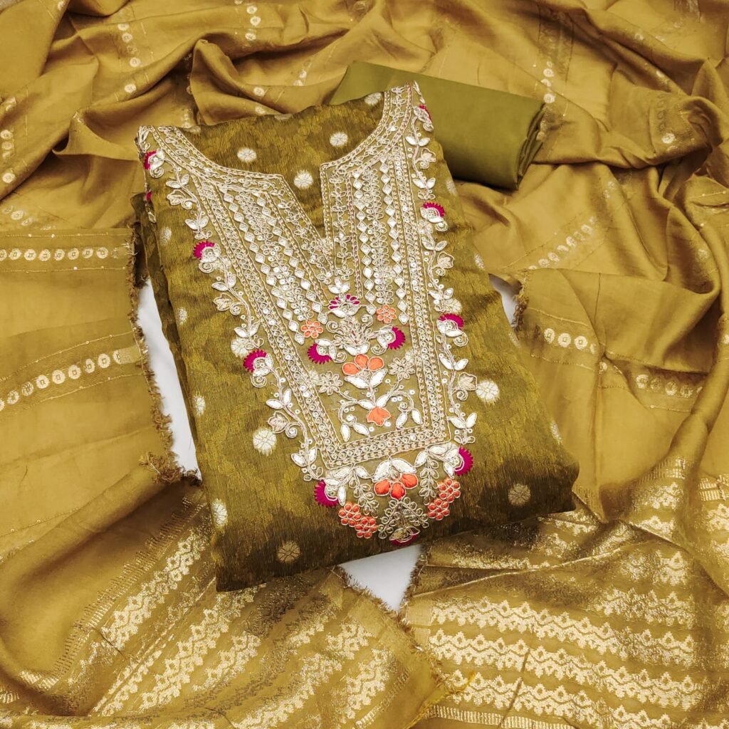 Partywear Shimmer Mustard Unstitched Salwar Suit