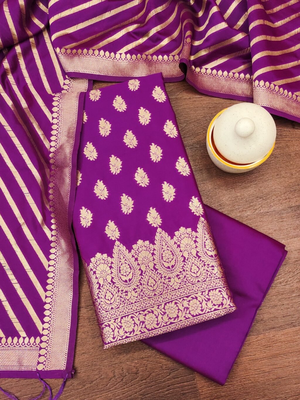 Designer Purple Banarasi Silk Unstitched Salwar Suit