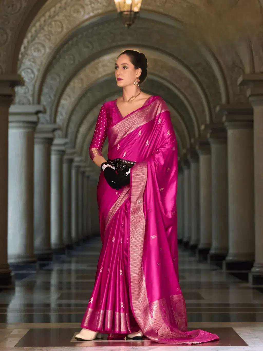 Pink Satttin Munga Saree for Women - Designer Traditional Saree