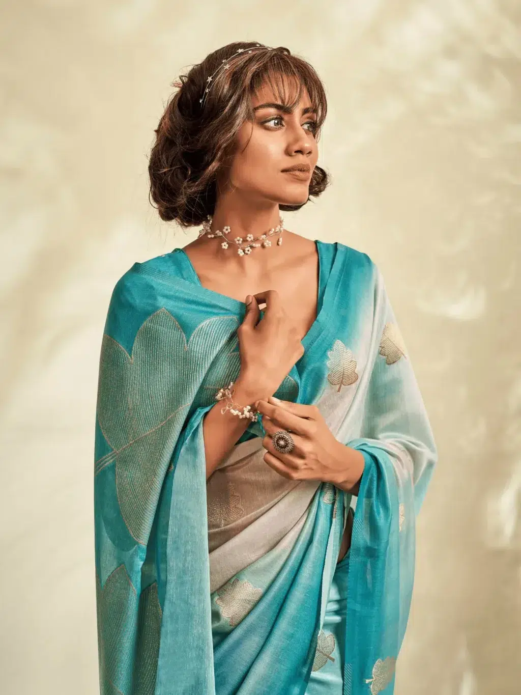 Teal Blue Soft Handloom Silk Saree - Image 3