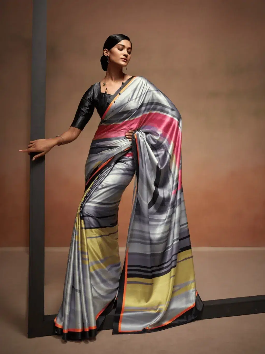 Grey  Crape Saree for Women - Designer Traditional Saree
