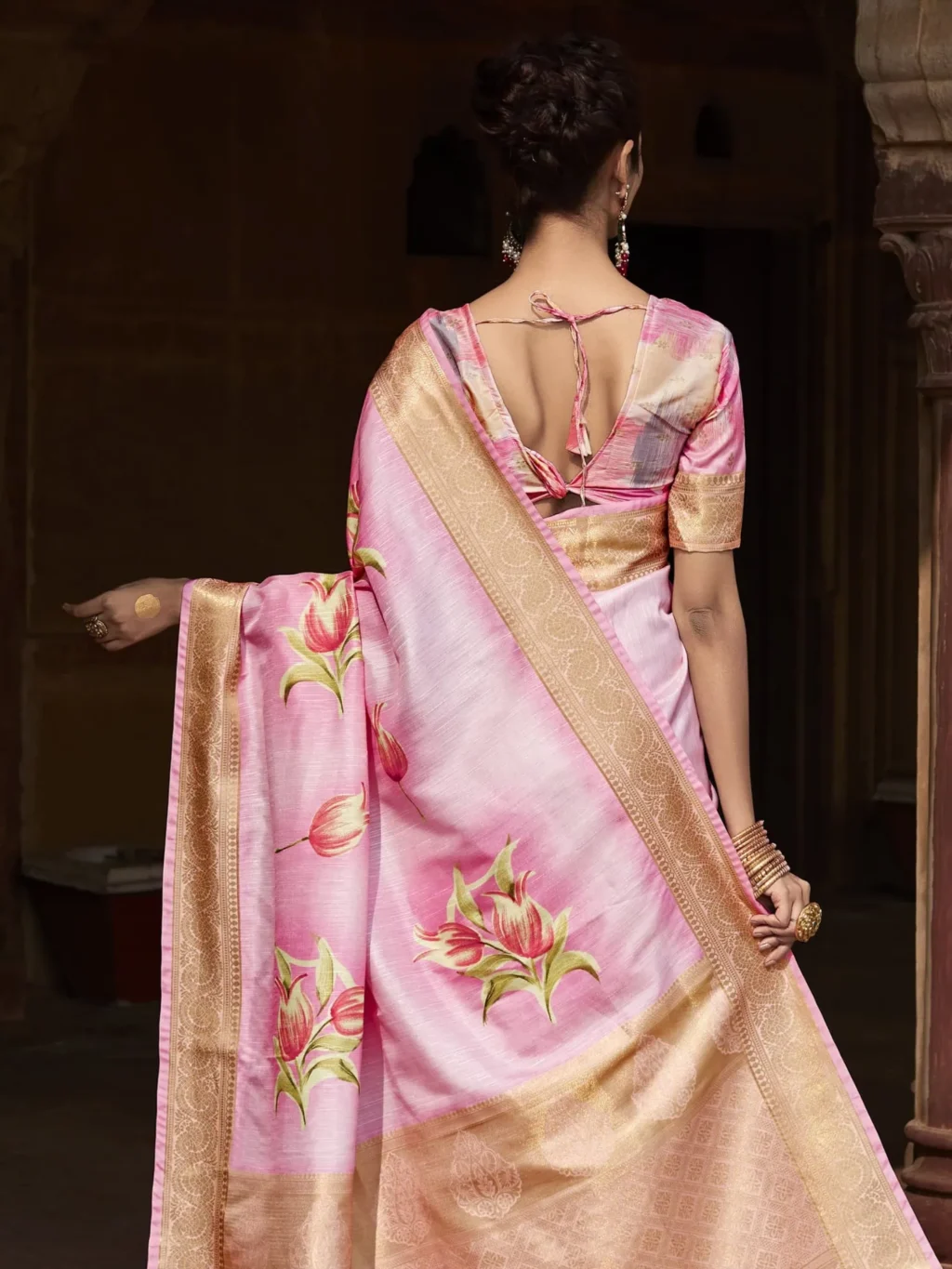 Pink Handloom Silk Saree - Image 3