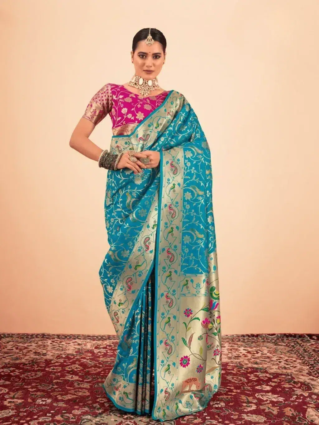 Blue Pathani Silk Saree for Women - Designer Traditional Saree