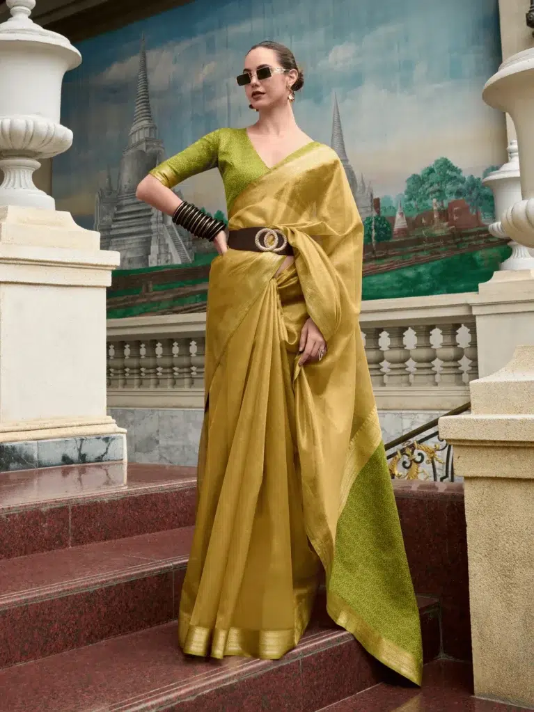 Green Tissue Silk Saree for Women - Designer Traditional Saree