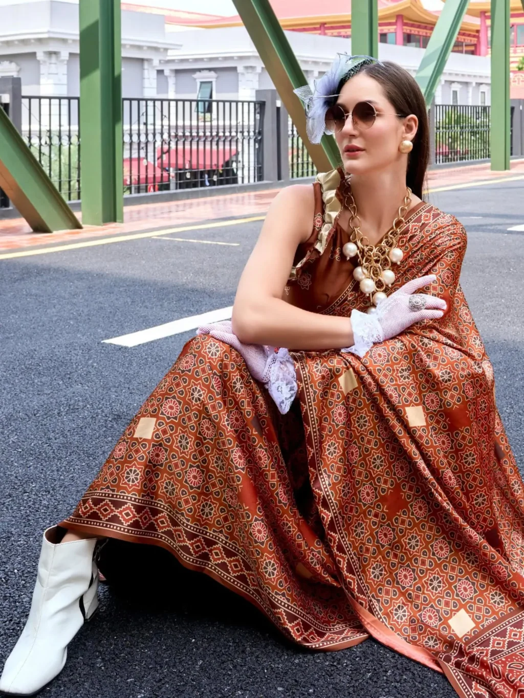 BrownSattin Crape Saree - Image 4