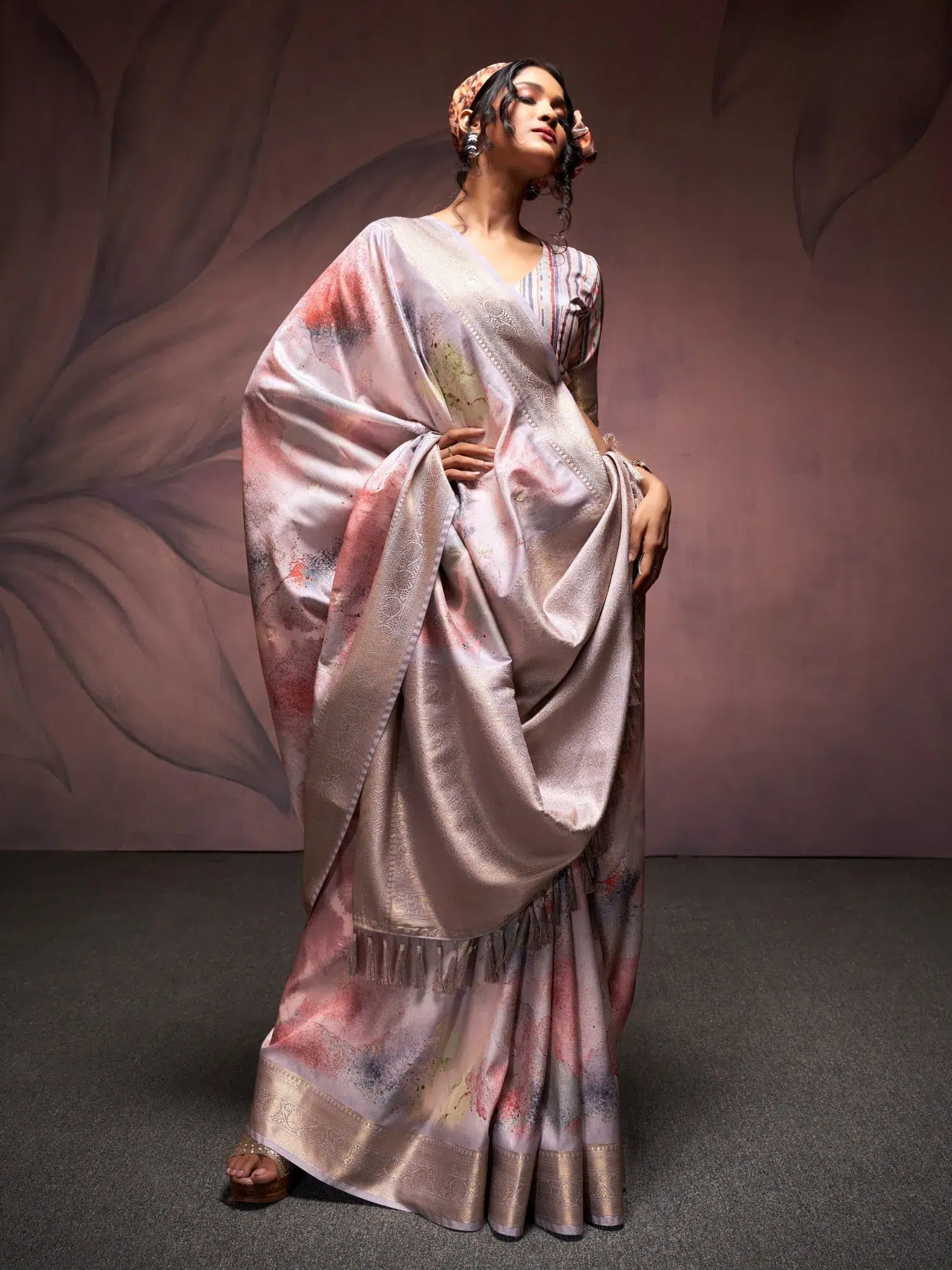 Grey Print Handloom Silk Saree