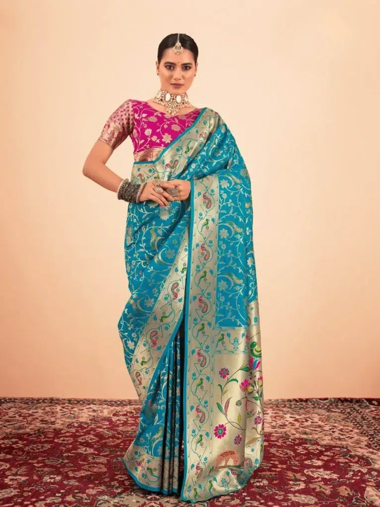 Blue Pathani Silk Saree for Women - Designer Traditional Saree