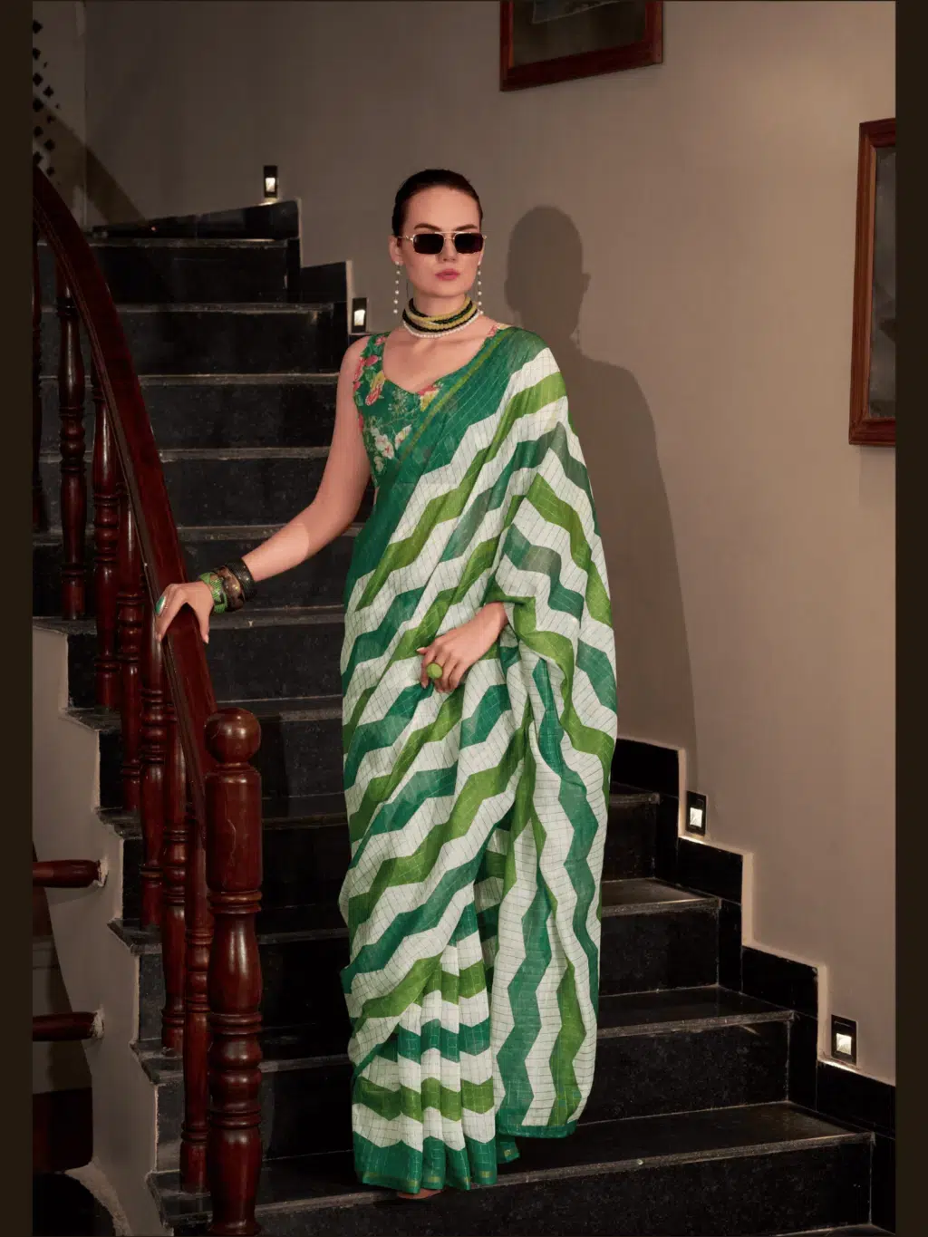Green Green Linen Saree for Women - Designer Traditional Saree