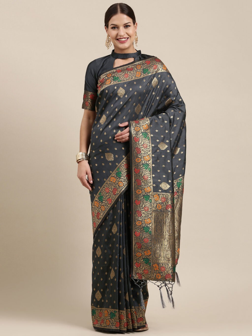 Elegant Black Banarasi Silk Saree - Sarees