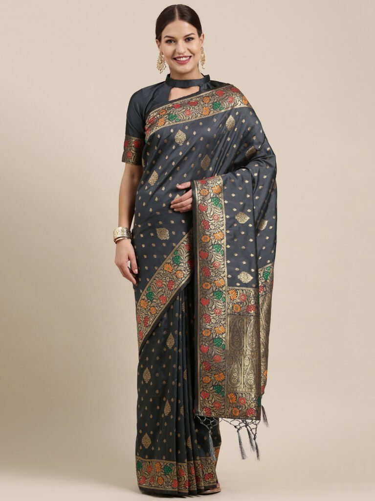 Elegant Black Banarasi Silk Saree - Sarees