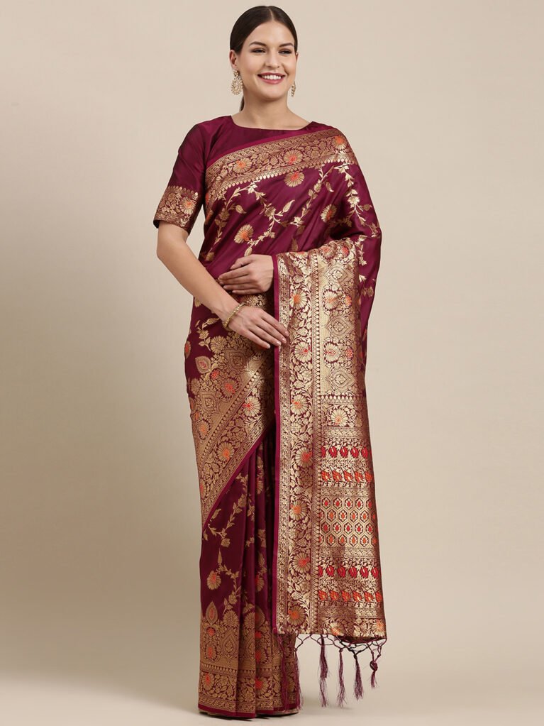 Opulent Purple Banarasi Silk Saree - Sarees