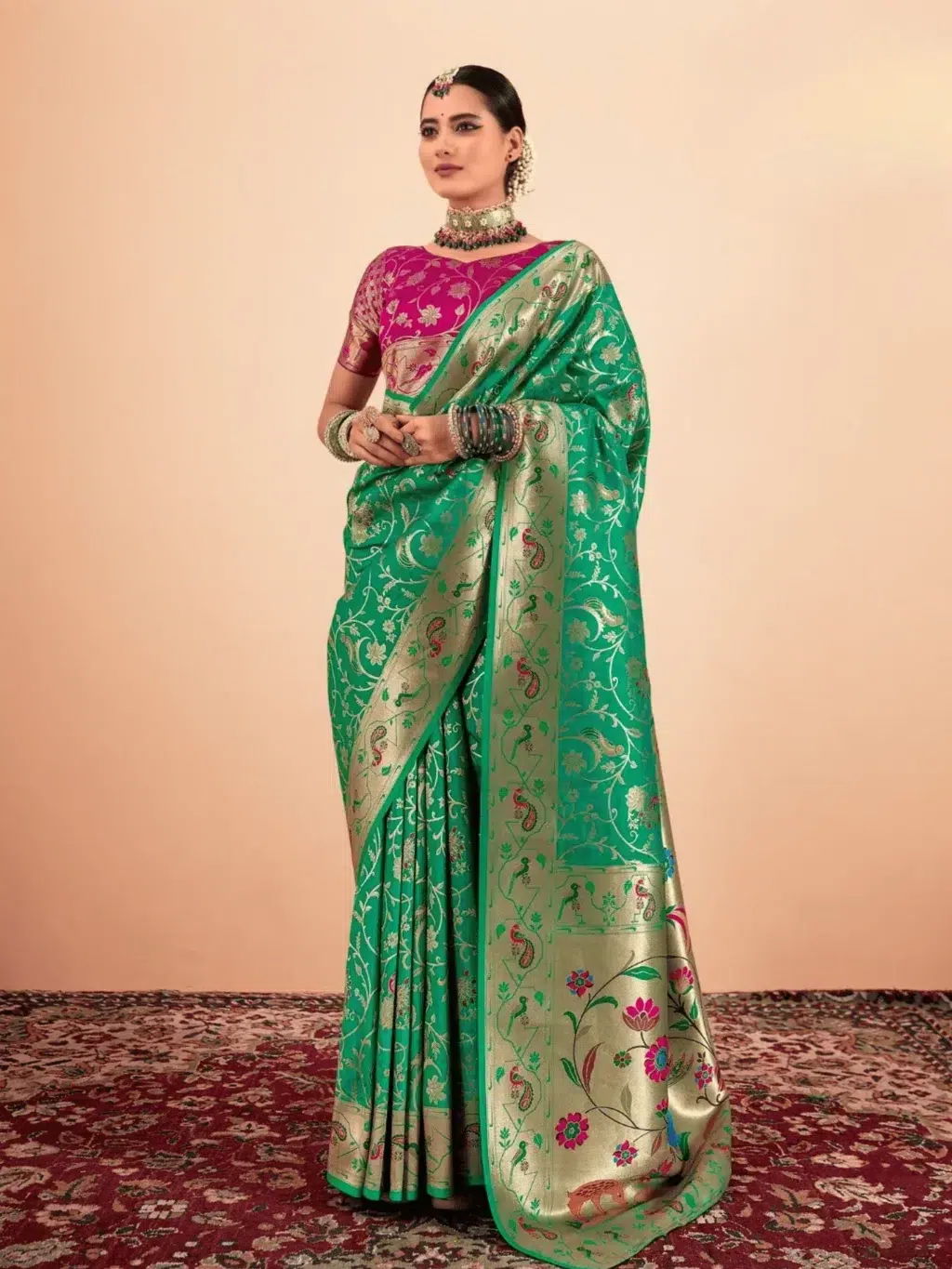 Green Pathani Silk Saree for Women - Designer Traditional Saree