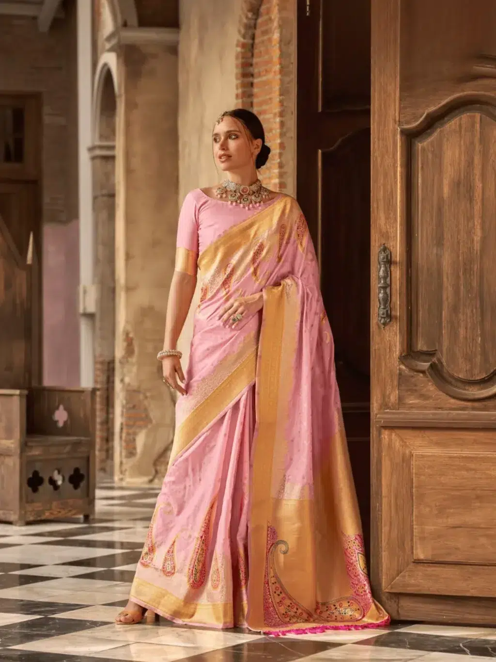 Pink Soft Silk Saree for Women - Designer Traditional Saree