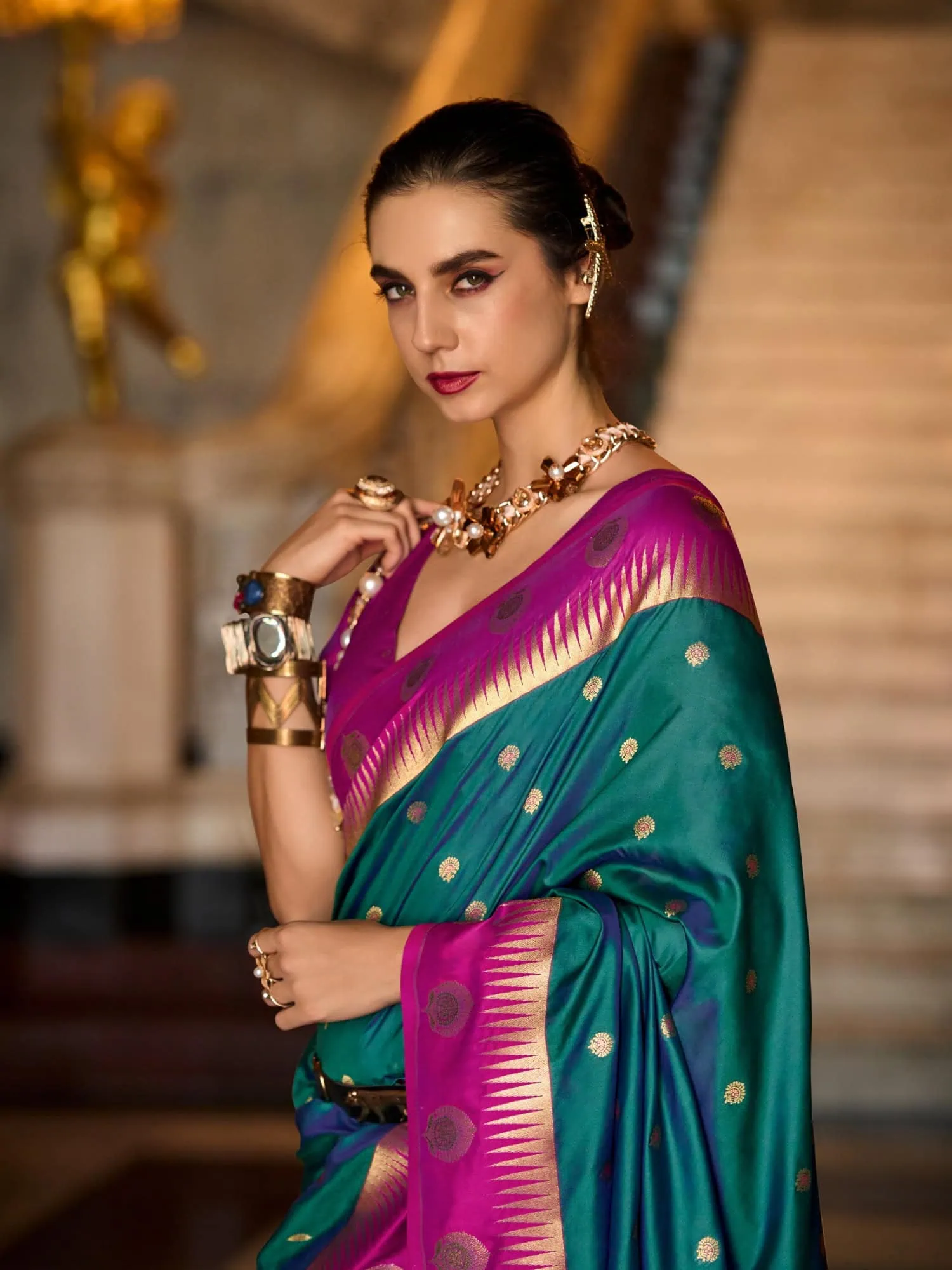 Peacock Green Soft Silk Saree