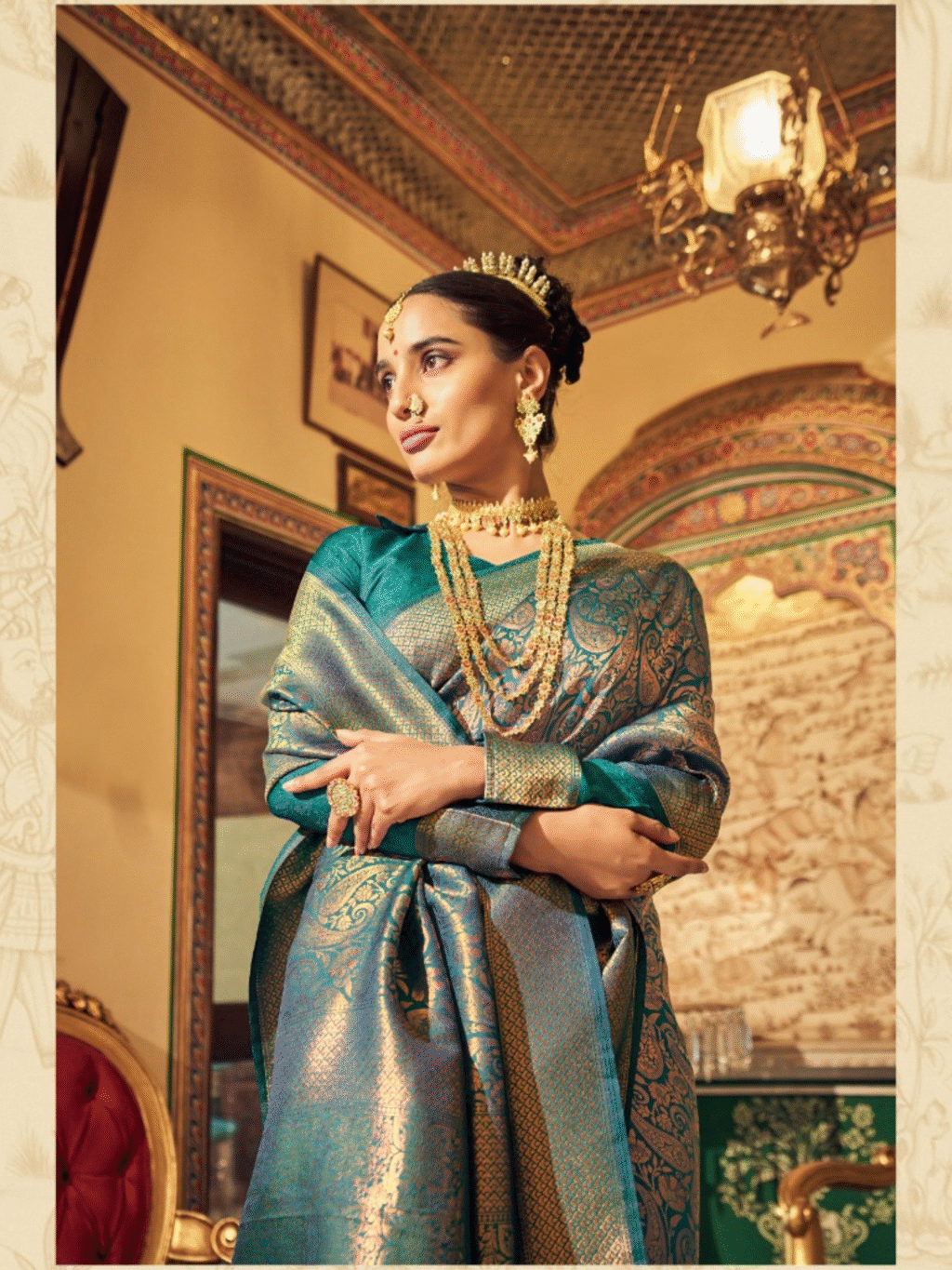Green Soft Kanjeevaram Handloom Weaving Silk Saree - Image 3
